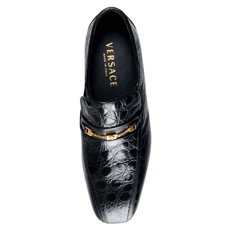 versace men's black croc print leather loafers shoes|Versace Men's Croc.